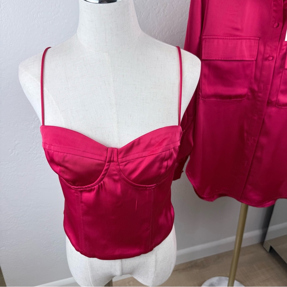NWT Jason Wu Fuchsia Satin 2 Piece Set Blouse & Bustier M BarbieCore FrenchChic - Picture 3 of 16